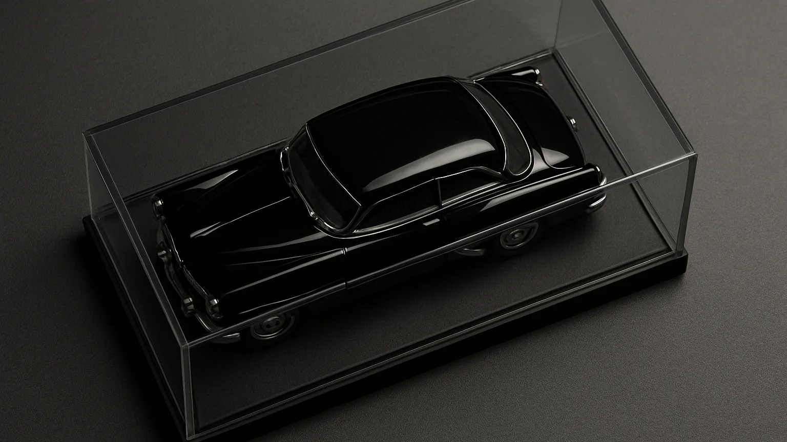 Shadow box com miniatura de carro clássico em caixa de acrílico e